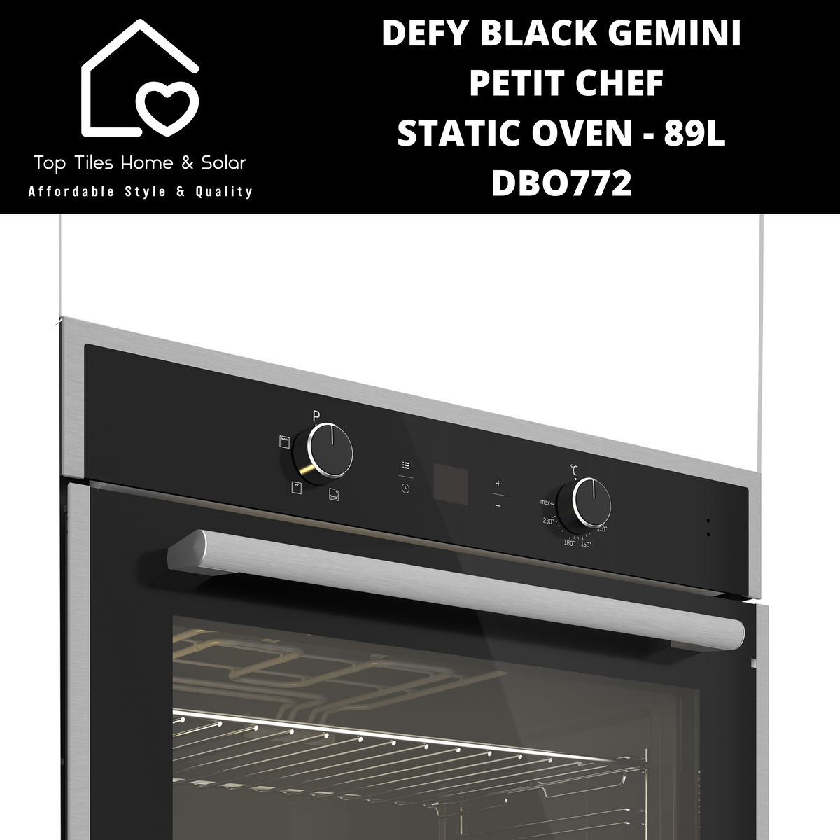 Defy Black Gemini Static Petit Chef Black Oven - 89L DBO772 – Top Tiles ...