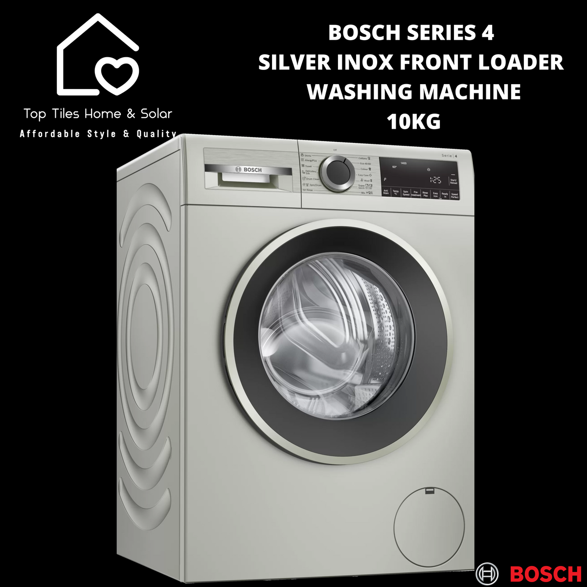 bosch 10kg 1400rpm washing machine serie 4 antistain silver inox