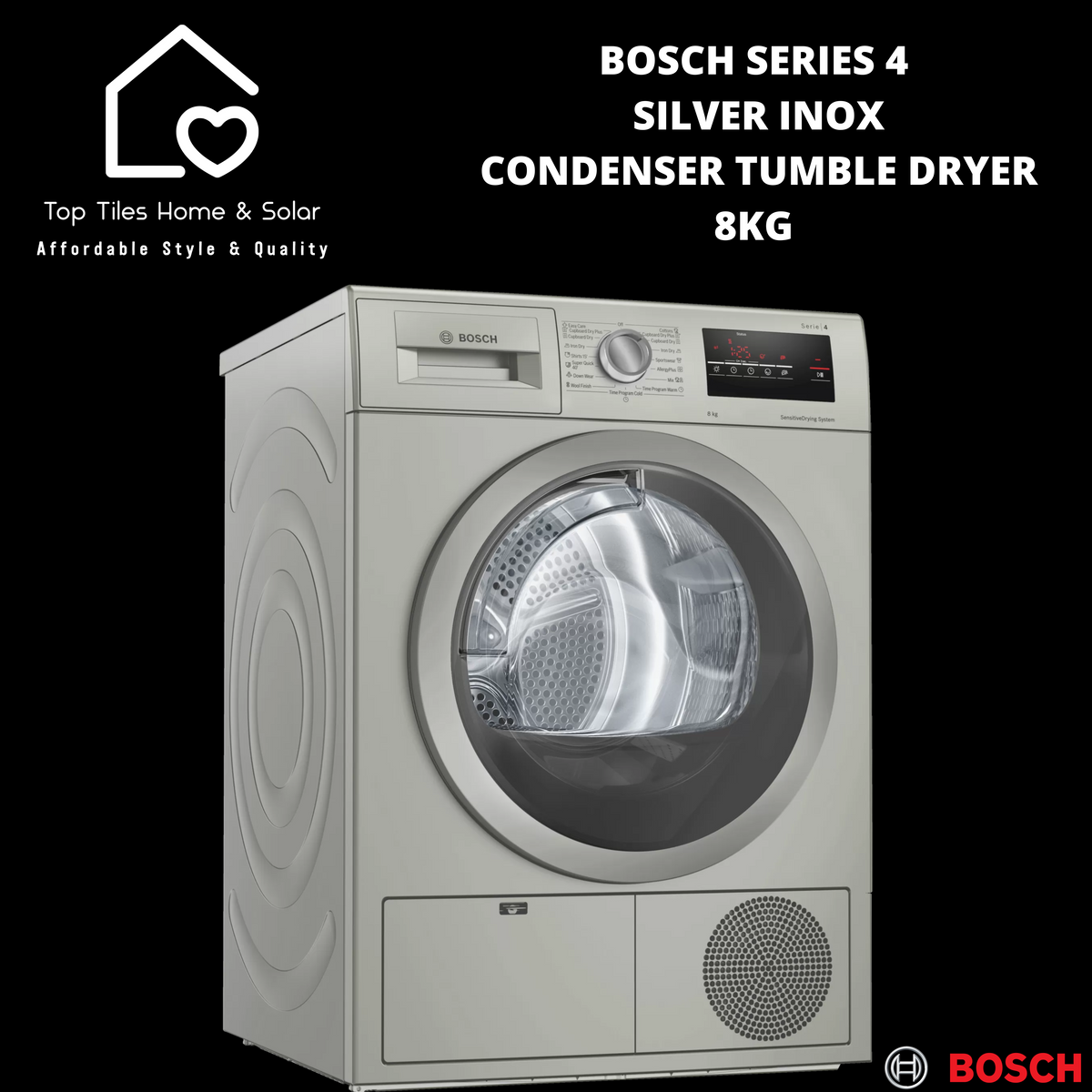 Bosch Series 4 Silver Inox Condenser Tumble Dryer 8kg Top