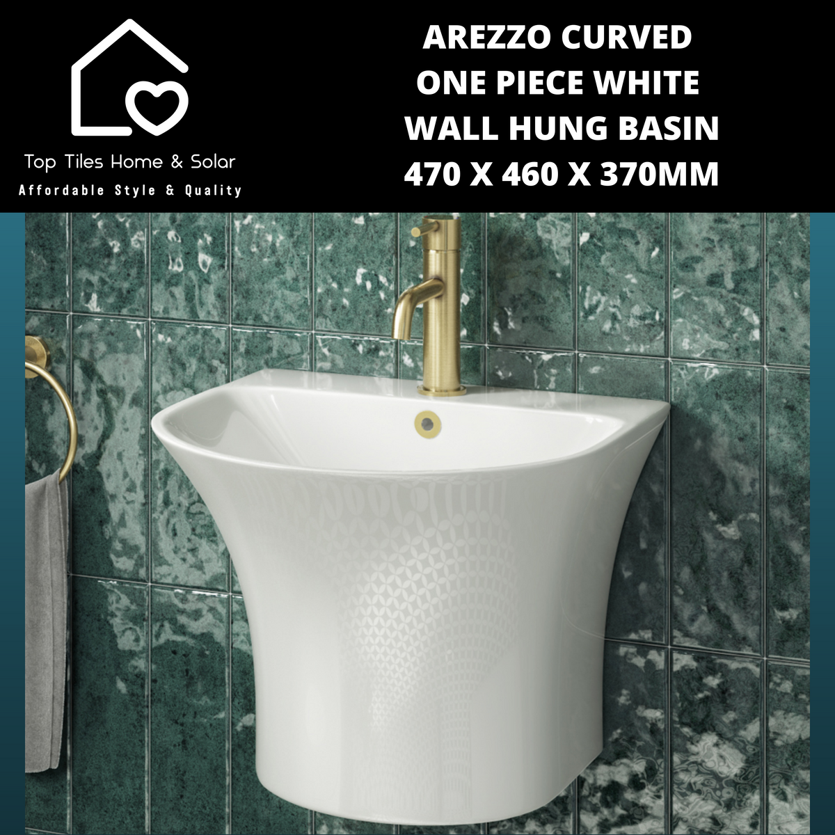 Arezzo Curved One Piece White Wall Hung Basin 470 x 460 x 370mm