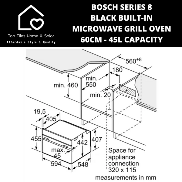 Bosch Series 8 - Black Built-in Microwave Grill Oven - 60cm - 45L CAPACITY