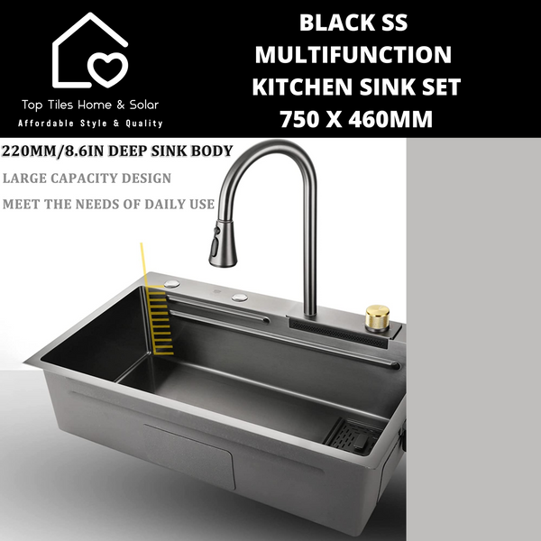 Black Stainless Steel  Multifunction Kitchen Sink Set - 750 x 460mm