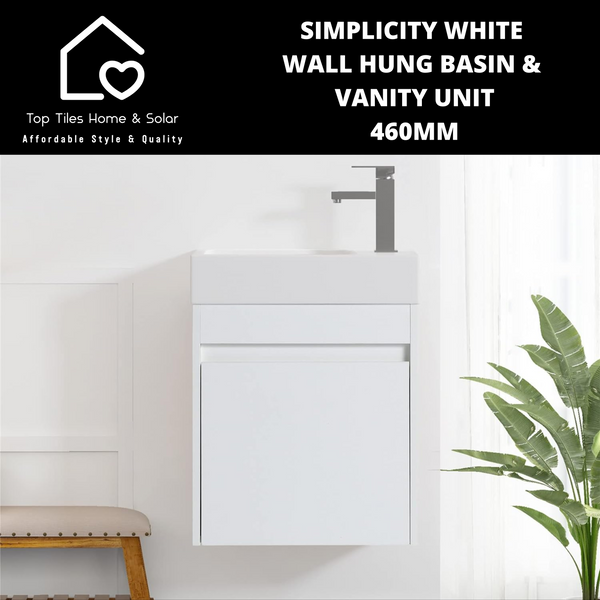 Simplicity White Wall Hung Basin & Vanity Unit - 460mm