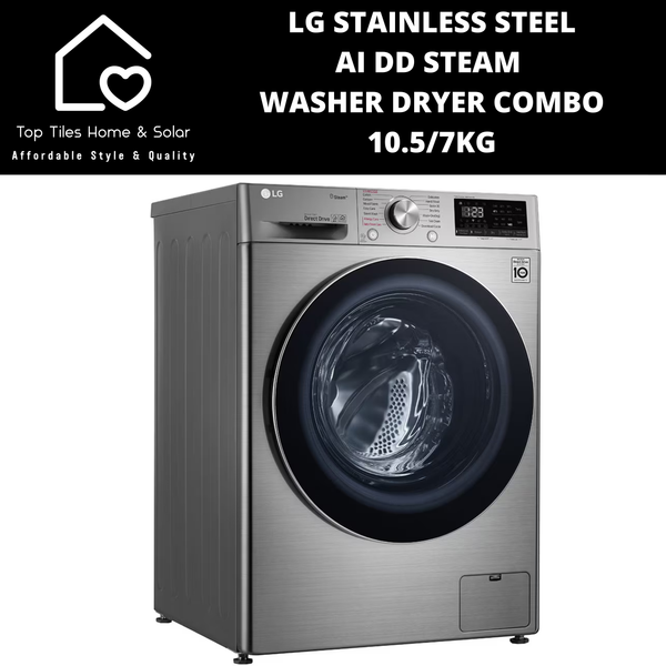 LG Stainless Steel AI DD Steam Washer Dryer Combo - 10.5/7kg