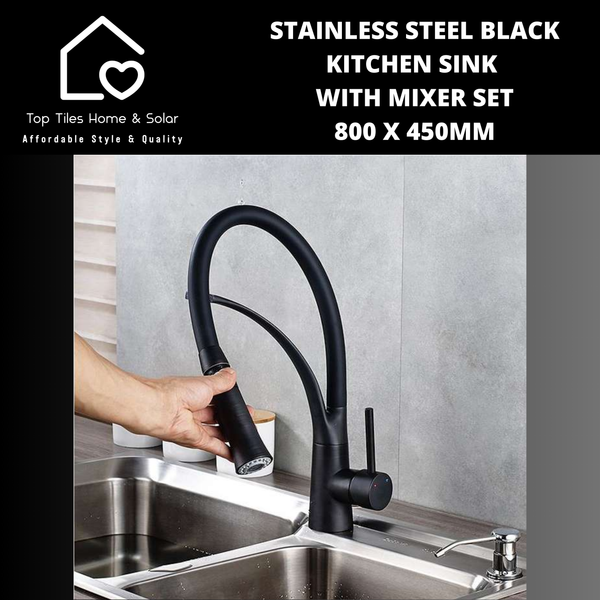 Stainless Steel Black Kitchen Sink with Mixer Set - 800 x 450mm