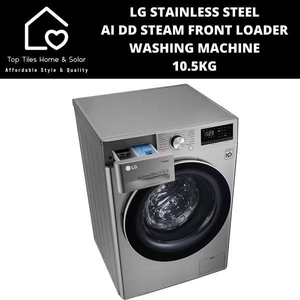 LG Stainless Steel AI DD Steam Front Loader Washing Machine - 10.5kg