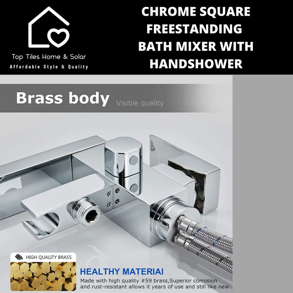 Chrome Square Freestanding Bath Mixer With Handshower