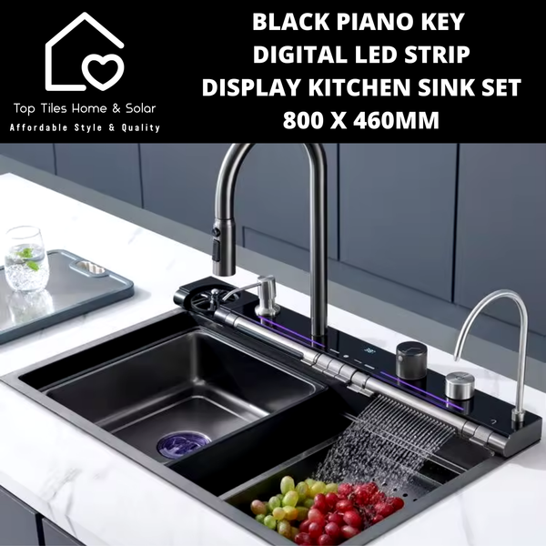 Black Piano Key Digital Display Led Kitchen Sink Set - 800 x 460mm