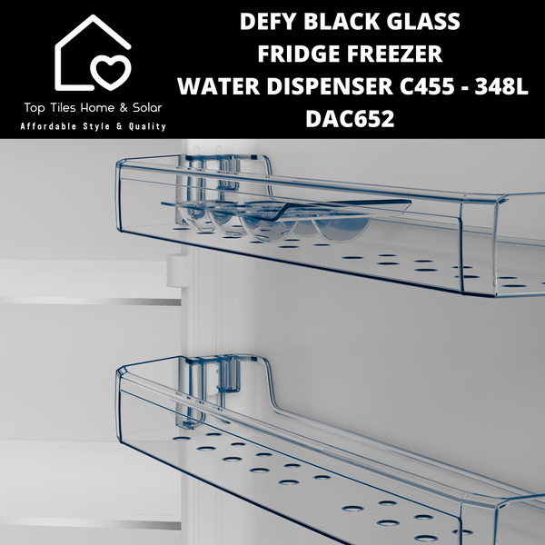 Defy Black Glass Combi Fridge Freezer Water Dispenser C455 - 348L DAC652