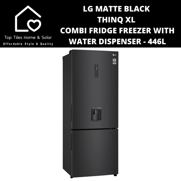 LG Matte Black ThinQ XL Combi Fridge Freezer with Water Dispenser - 446L