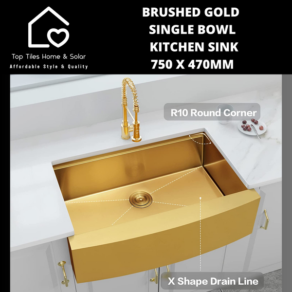 Brushed Gold Single Bowl Kitchen Sink - 750 x 470mm