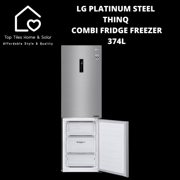 LG Platinum Steel ThinQ Combi Fridge Freezer - 374L