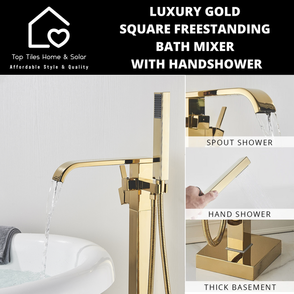 Luxury Gold Square Freestanding Bath Mixer With Handshower