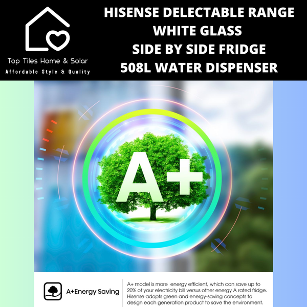 Hisense Delectable Range White Glass Side by Side Fridge - 508L Water Dispenser