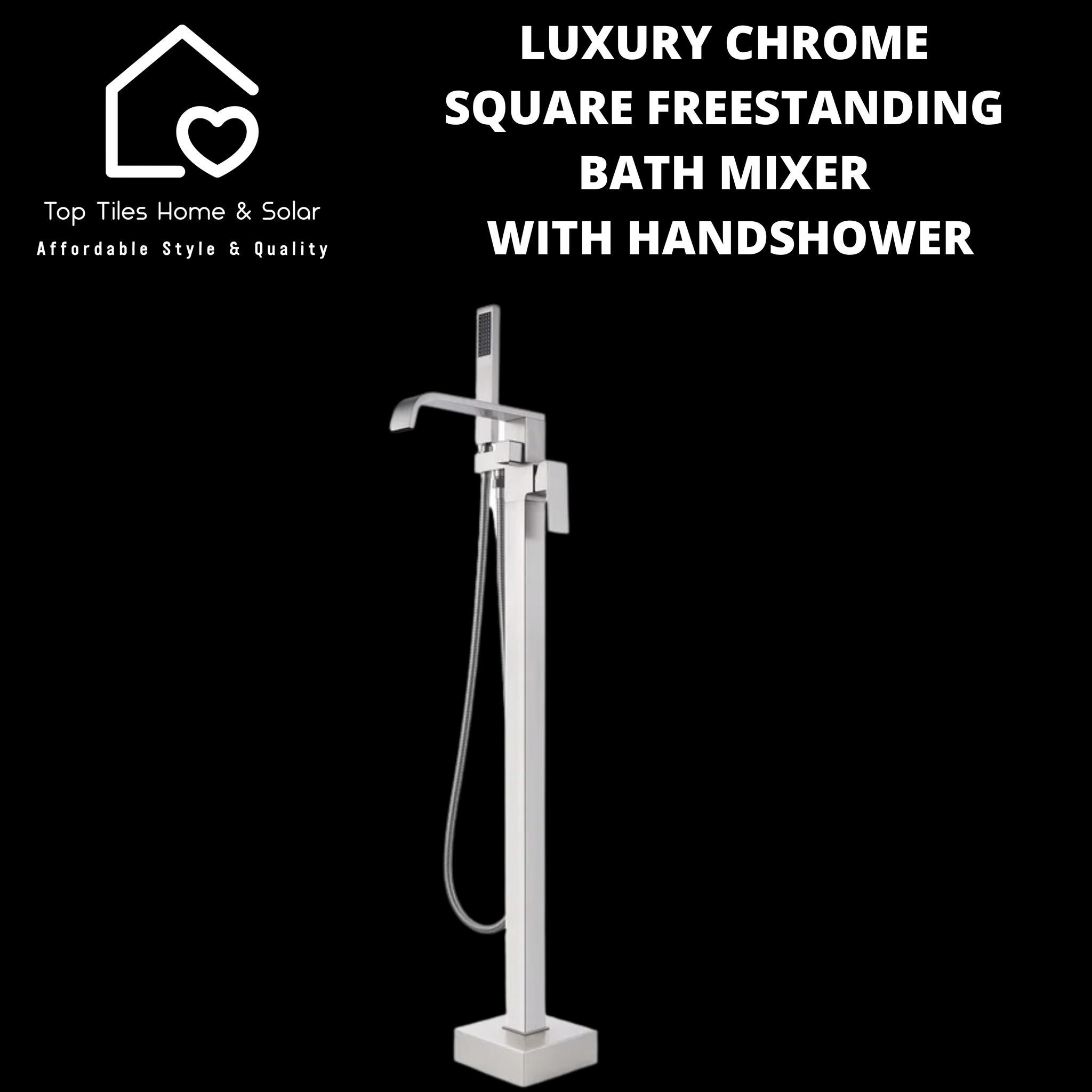 Luxury Chrome Square Freestanding Bath Mixer With Handshower