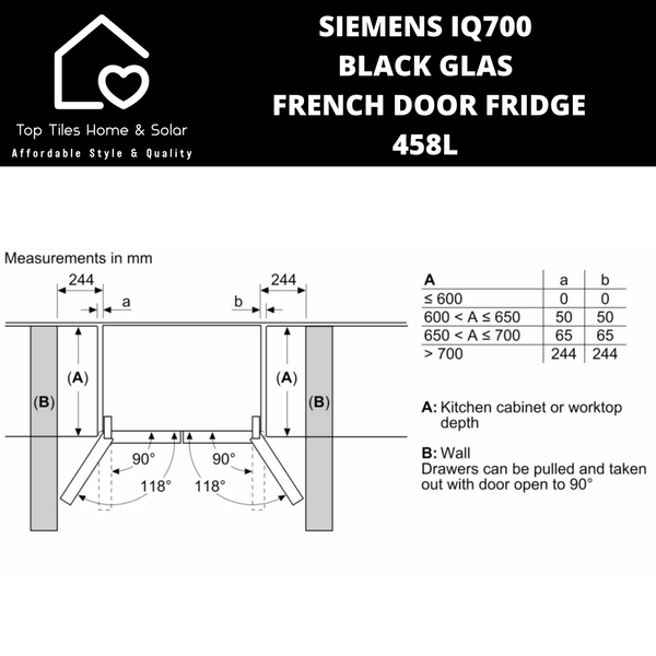 Siemens iQ700 Black Glass French Door Fridge - 458L