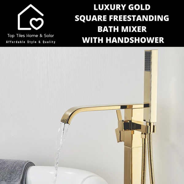 Luxury Gold Square Freestanding Bath Mixer With Handshower