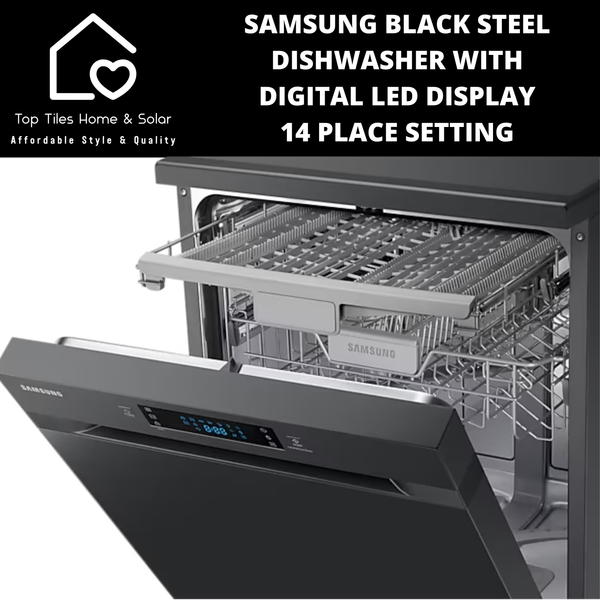 Samsung Black Steel Dishwasher with Digital LED Display - 14 Place Setting