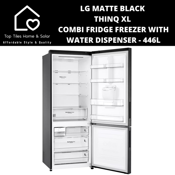 LG Matte Black ThinQ XL Combi Fridge Freezer with Water Dispenser - 446L