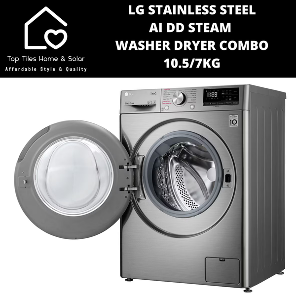 LG Stainless Steel AI DD Steam Washer Dryer Combo - 10.5/7kg