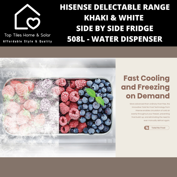 Hisense Delectable Range Khaki & White Side by Side Fridge - 508L Water Dispenser