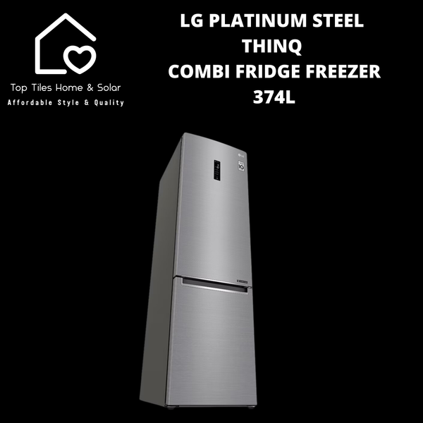 LG Platinum Steel ThinQ Combi Fridge Freezer - 374L