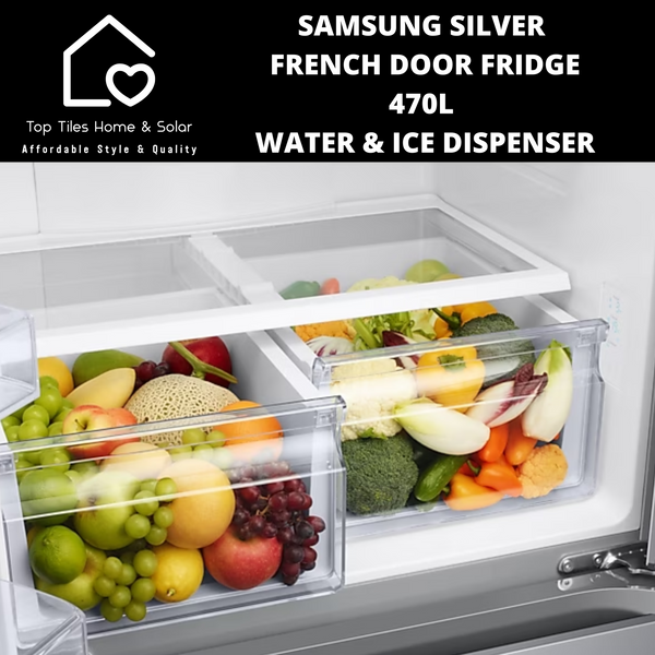 Samsung Silver French Door Fridge - 470L Water & Ice Dispenser