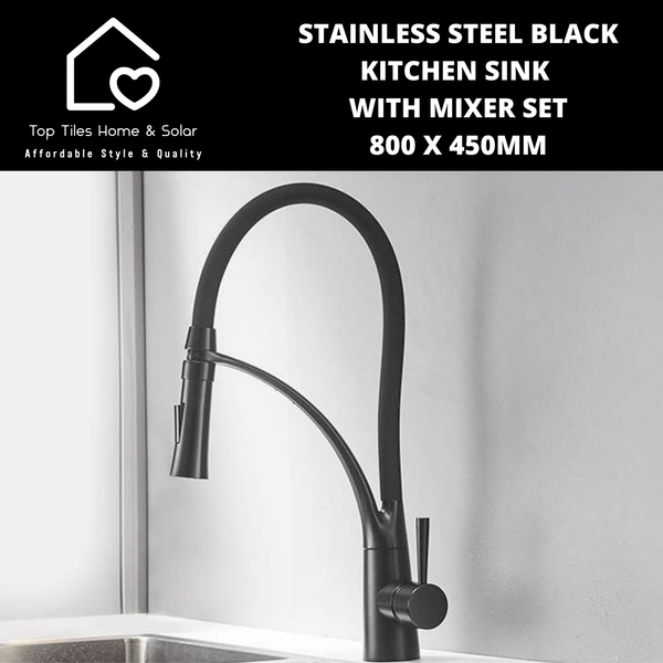 Stainless Steel Black Kitchen Sink with Mixer Set - 800 x 450mm