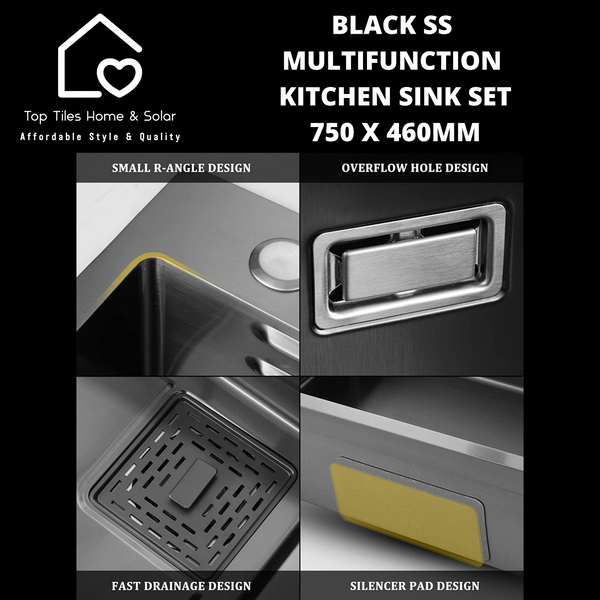 Black Stainless Steel  Multifunction Kitchen Sink Set - 750 x 460mm