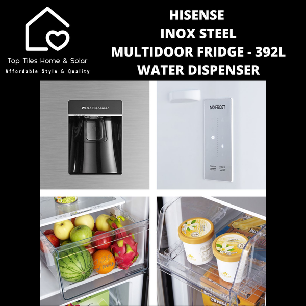 Hisense Inox Steel MultiDoor Fridge  - 392L Water Dispenser