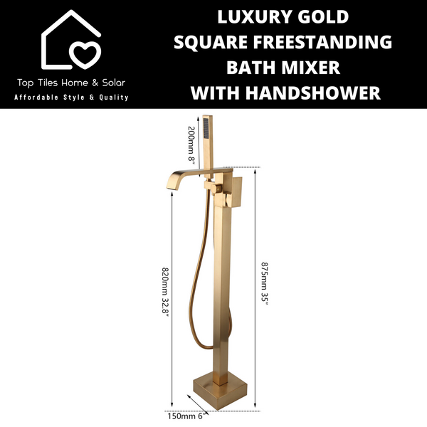 Luxury Gold Square Freestanding Bath Mixer With Handshower