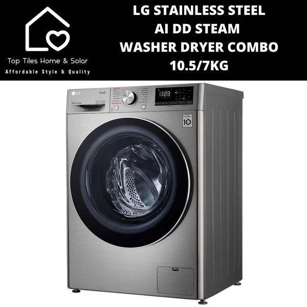 LG Stainless Steel AI DD Steam Washer Dryer Combo - 10.5/7kg