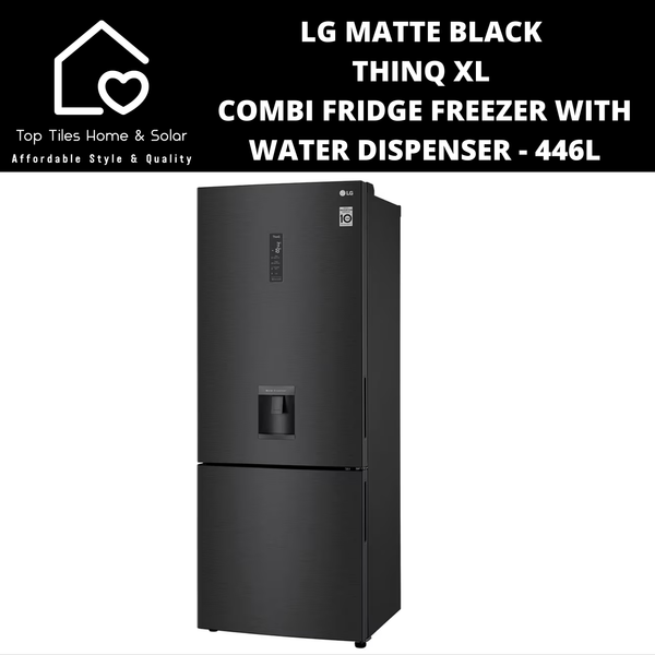 LG Matte Black ThinQ XL Combi Fridge Freezer with Water Dispenser - 446L