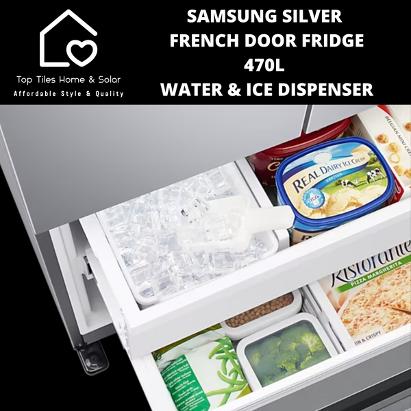 Samsung Silver French Door Fridge - 470L Water & Ice Dispenser