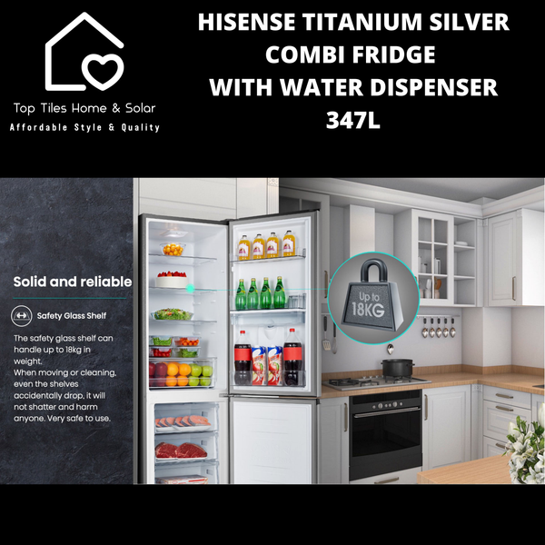 Hisense Titanium Silver Combi Fridge with Water Dispenser - 347L