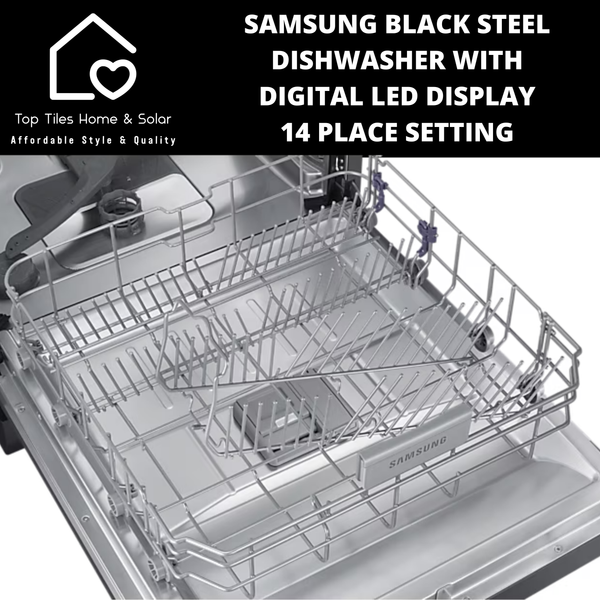 Samsung Black Steel Dishwasher with Digital LED Display - 14 Place Setting