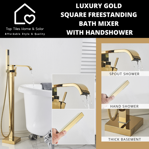 Luxury Gold Square Freestanding Bath Mixer With Handshower