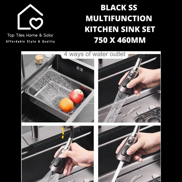 Black Stainless Steel  Multifunction Kitchen Sink Set - 750 x 460mm