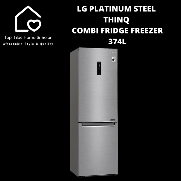 LG Platinum Steel ThinQ Combi Fridge Freezer - 374L