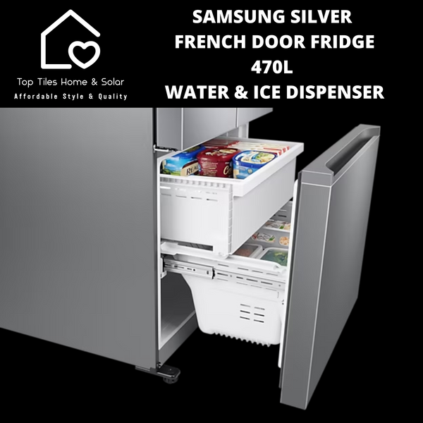 Samsung Silver French Door Fridge - 470L Water & Ice Dispenser