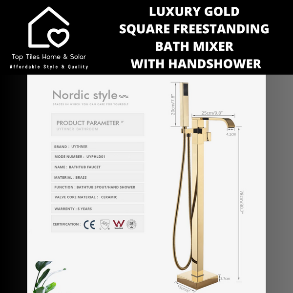 Luxury Gold Square Freestanding Bath Mixer With Handshower