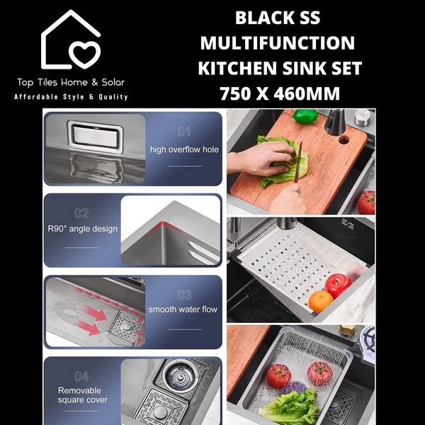 Black Stainless Steel  Multifunction Kitchen Sink Set - 750 x 460mm