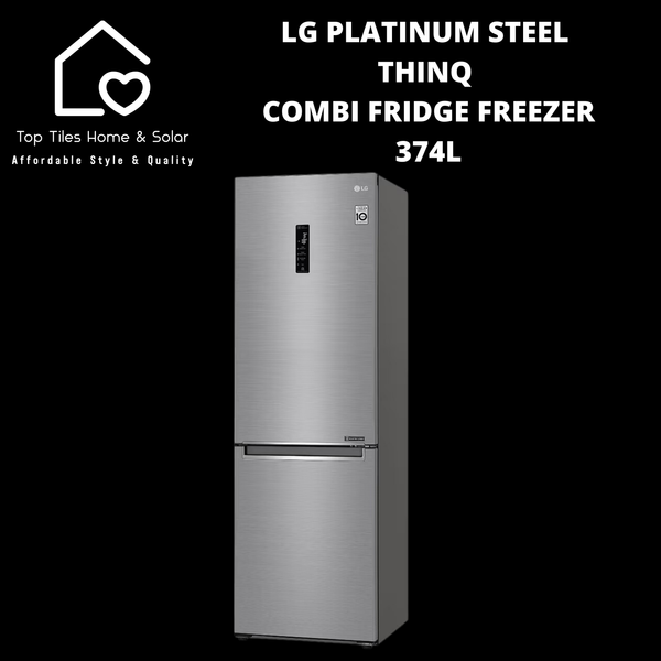 LG Platinum Steel ThinQ Combi Fridge Freezer - 374L