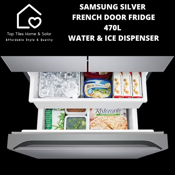 Samsung Silver French Door Fridge - 470L Water & Ice Dispenser