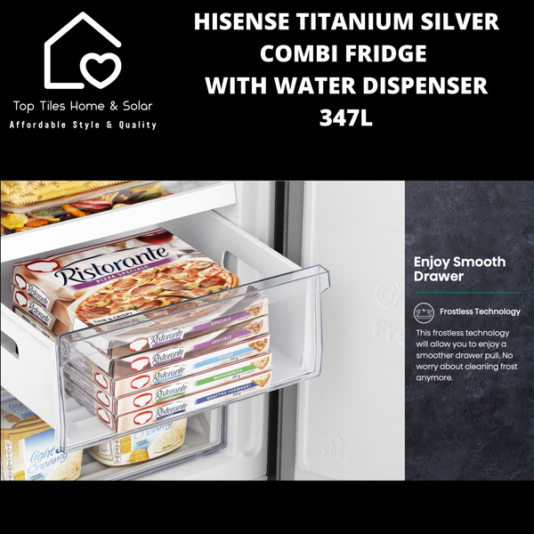 Hisense Titanium Silver Combi Fridge with Water Dispenser - 347L