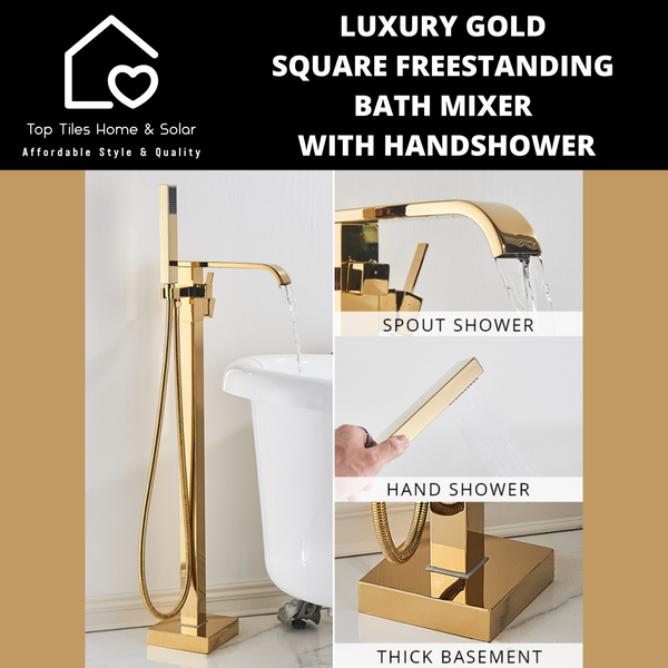 Luxury Gold Square Freestanding Bath Mixer With Handshower