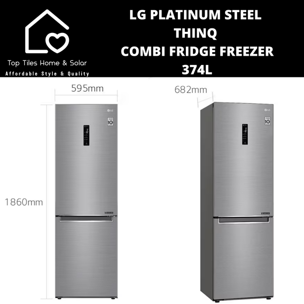 LG Platinum Steel ThinQ Combi Fridge Freezer - 374L