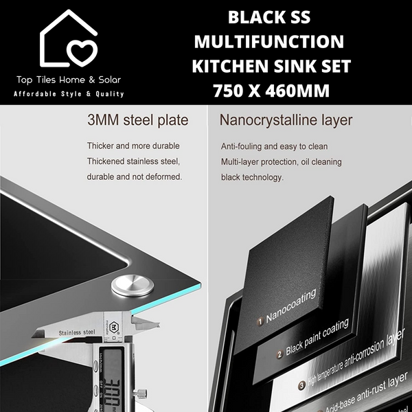 Black Stainless Steel  Multifunction Kitchen Sink Set - 750 x 460mm