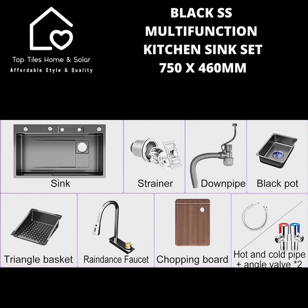 Black Stainless Steel  Multifunction Kitchen Sink Set - 750 x 460mm