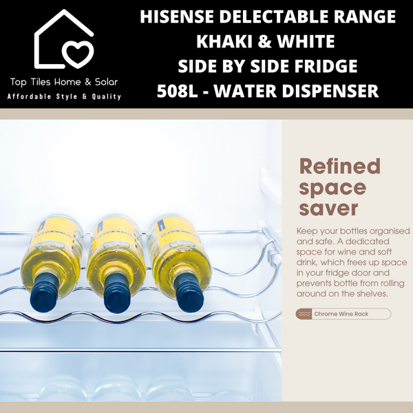 Hisense Delectable Range Khaki & White Side by Side Fridge - 508L Water Dispenser